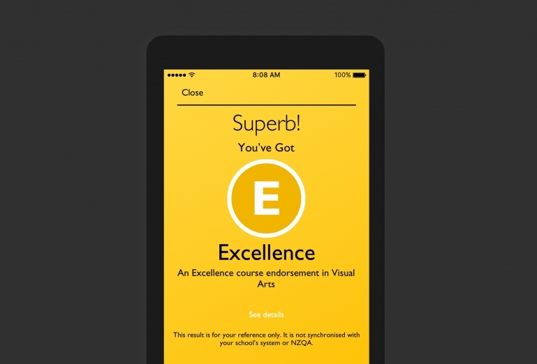 Screenshot of the success screen for an excellence result