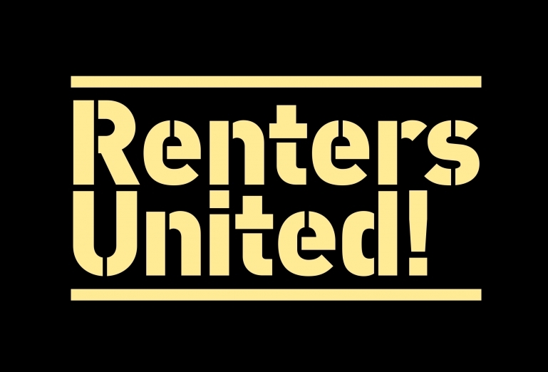 The Renters United logo in yellow on a black background