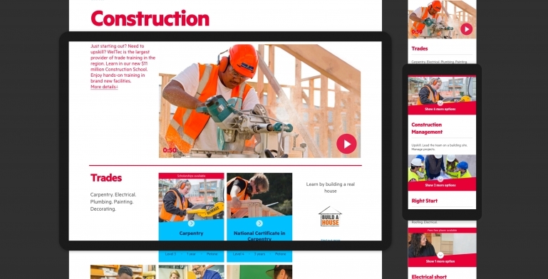 Screenshots of the construction subject page