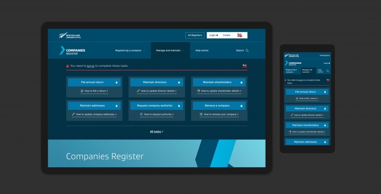 Screenshot of Manage and Maintain section of the Companies Register navigation