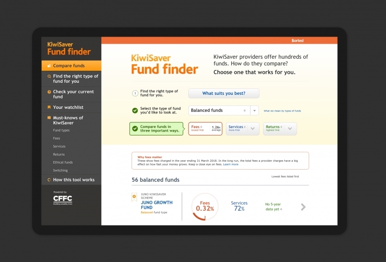 Screenshot of comparison tool