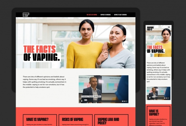 Website page that communicates the government’s collective, authoritative view on vaping, shown on desktop and mobile screens.