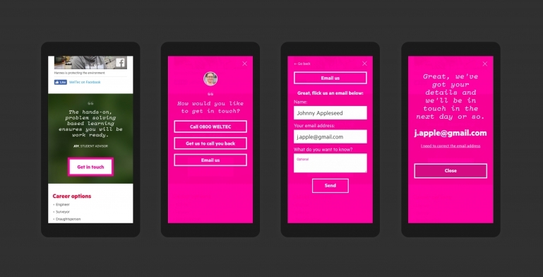 Screenshots showing the carefully design enquiry form